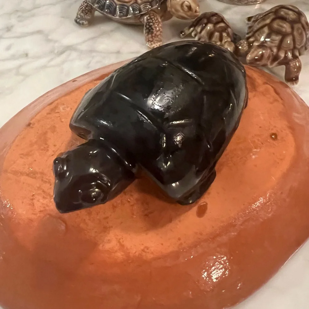 Natural Hand Carved Obsidian Black Turtle Figurine Minimalist Chic